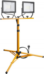 Goobay LED-konstruktionsstrålkastare med teleskopisk stativ, 2x 50 W med totalt 8500 lm och kallvitt ljus (6500 K), lämpligt för inomhus- och utomhusbruk (IP65)