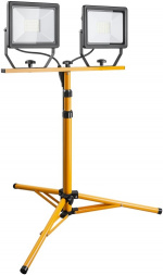 Goobay LED-konstruktionsstrålkastare med teleskopisk stativ, 2x 50 W med totalt 8500 lm och kallvitt ljus (6500 K), lämpligt för inomhus- och utomhusbruk (IP65)