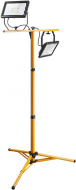 Goobay LED-konstruktionsstrålkastare med teleskopisk stativ, 2x 50 W med totalt 8500 lm och kallvitt ljus (6500 K), lämpligt för inomhus- och utomhusbruk (IP65)