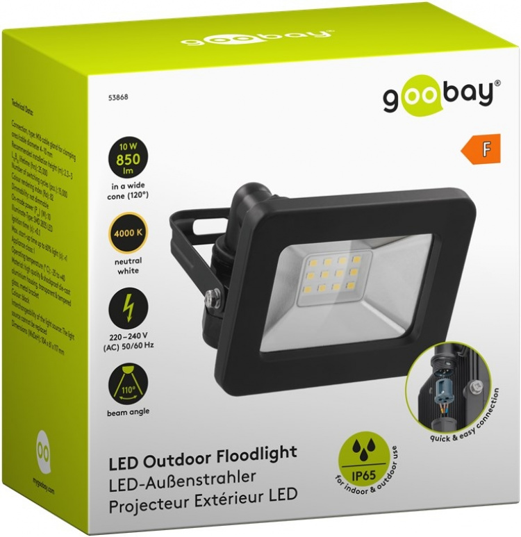 Goobay LED-strålkastare för utomhusbruk, 10 W med 850 lm, neutralt vitt ljus (4000 K) och M16 kabelgenomföring, lämplig för utomhusbruk (IP65) Goobay LED-strålkastare för utomhusbruk, 10 W med 850 lm, neutralt vitt ljus (4000 K) och M16 kabelgenomföring, lämplig för utomhusbruk (IP65)