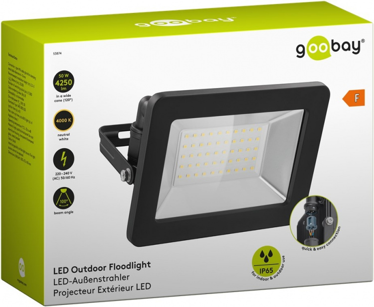 Goobay LED-strålkastare för utomhusbruk, 50 W med 4250 lm, neutralt vitt ljus (4000 K) och M16 kabelgenomföring, lämplig för utomhusbruk (IP65) Goobay LED-strålkastare för utomhusbruk, 50 W med 4250 lm, neutralt vitt ljus (4000 K) och M16 kabelgenomföring, lämplig för utomhusbruk (IP65)