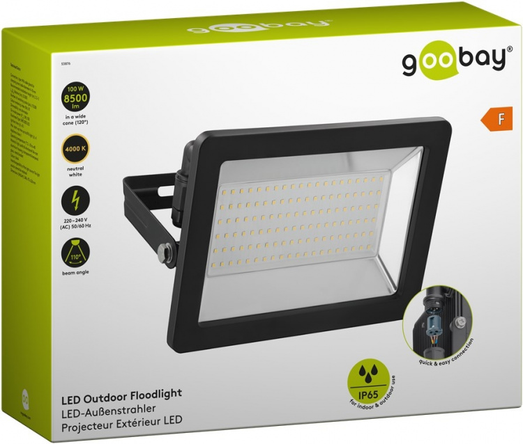Goobay LED-strålkastare för utomhusbruk, 100 W med 8500 lm, neutralt vitt ljus (4000 K) och M16 kabelgenomföring, lämplig för utomhusbruk (IP65)
