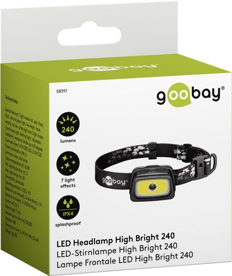 Goobay LED-pannlampa High Bright 240 med 240 lm och kallt vitt ljus (6500 K), perfekt för fritid, sport, camping, fiske, jakt och i bilen Goobay LED-pannlampa High Bright 240 med 240 lm och kallt vitt ljus (6500 K), perfekt för fritid, sport, camping, fiske, jakt och i bilen