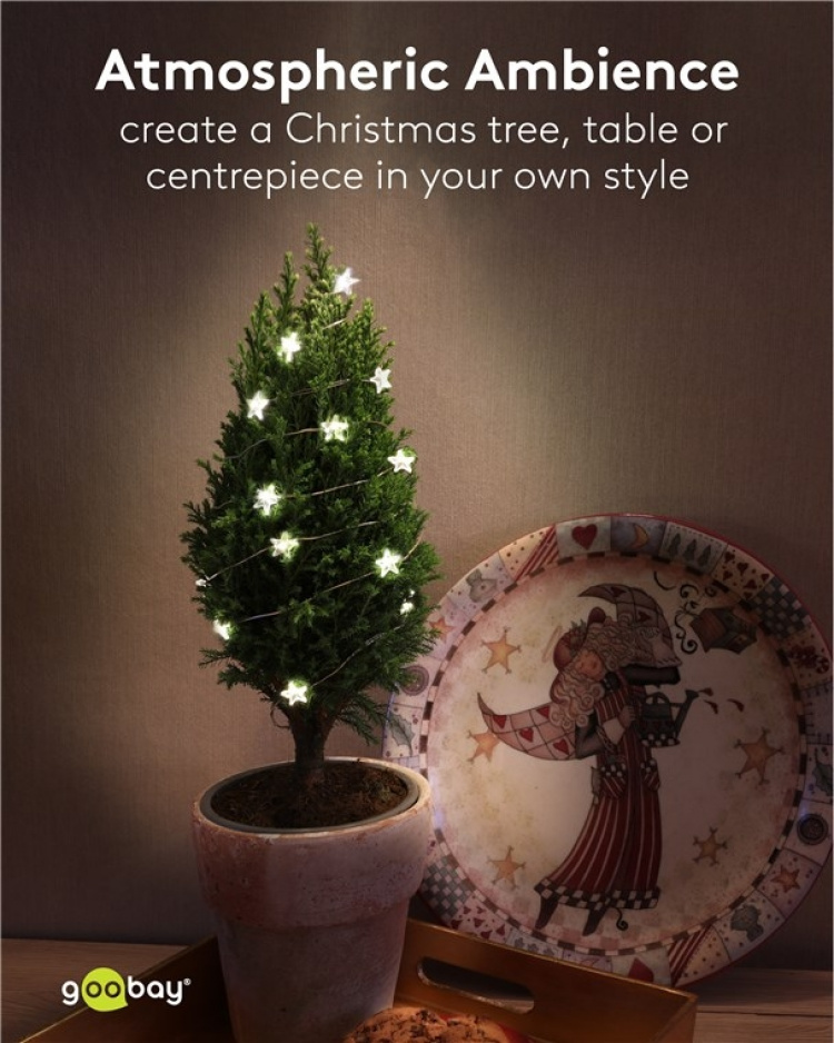 Goobay 20 LED ljusslinga med silvertråd  Goobay 20 LED ljusslinga med silvertråd