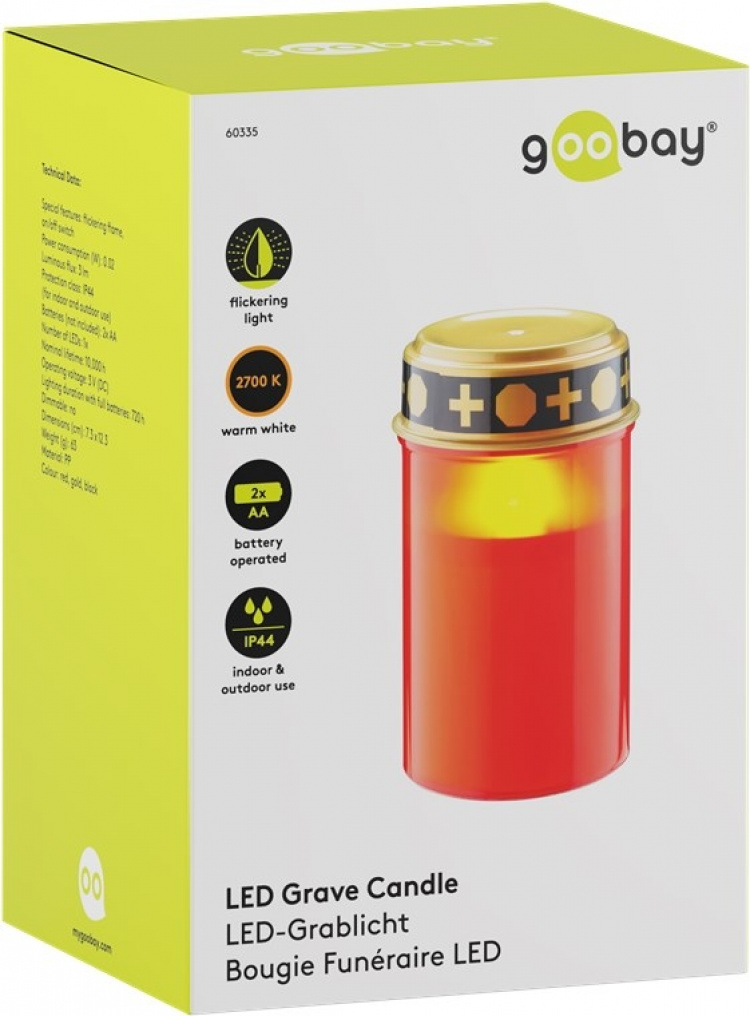 Goobay LED gravljus, rött med realistisk flikkereffekt, varmvit (3000 K), batteridrift (2x AA), för inomhus- och utomhusbruk (IP44) Goobay LED gravljus, rött med realistisk flikkereffekt, varmvit (3000 K), batteridrift (2x AA), för inomhus- och utomhusbruk (IP44)