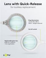 Goobay LED-förstoringslampa med stativ/klämma, 6 W, vit 480 lm, 100 mm glaslins, 1,75x förstoring, 3 dioptrier