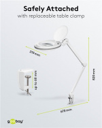 Goobay LED-förstoringslampa med klämma, 8 W, vit 650 lm, 127 mm kristallglaslins, 1,75x förstoring, 3 dioptrier