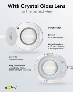 Goobay LED-förstoringslampa med klämma, 9 W, vit 80-730 lm, dimbar, 127 mm kristallglaslins, 1,75x förstoring, 3 dioptrier