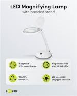 Goobay LED-förstoringslampa med stativ, 6 W, vit 80-450 lm, dimbar, 100 mm glaslins, 1,75x förstoring, 3 dioptrier