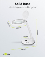 Goobay LED-förstoringslampa med stativ, 6 W, vit 80-450 lm, dimbar, 100 mm glaslins, 1,75x förstoring, 3 dioptrier