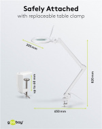Goobay LED-förstoringslampa med klämma, 10 W, vit 800 lm, ljusstyrka och ljusfärg justerbar, 127 mm glaslins, 1,75x förstoring, 3 dioptrier