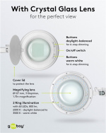 Goobay LED-förstoringslampa med klämma, 10 W, vit 800 lm, ljusstyrka och ljusfärg justerbar, 127 mm glaslins, 1,75x förstoring, 3 dioptrier