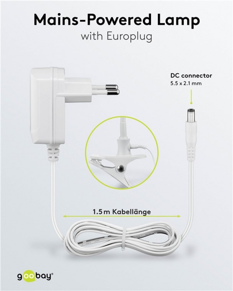 Goobay LED-förstoringslampa med klämma, 6 W, vit 480 lm, 100 mm glaslins, 1,75x förstoring, 3 dioptrier