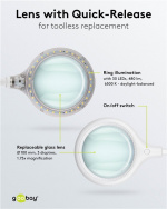 Goobay LED-förstoringslampa med klämma, 6 W, vit 480 lm, 100 mm glaslins, 1,75x förstoring, 3 dioptrier