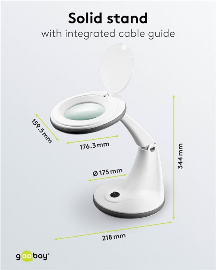 Goobay LED-förstoringslampa med stativ, 6 W, vit 450 lm, 100 mm glaslins, 1,75x förstoring, 3 dioptrier