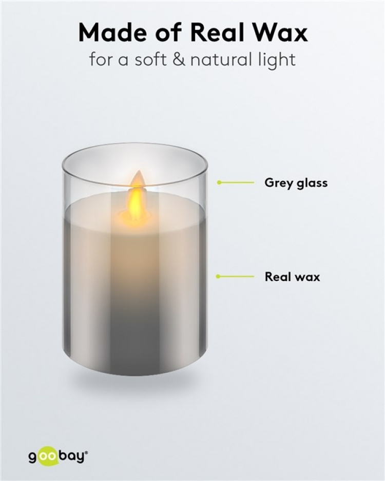 Goobay LED äkta vaxljus i glas, 7,5 x 10 cm vacker och säker ljuslösning för många områden som hem och loggia, kontor eller skolor