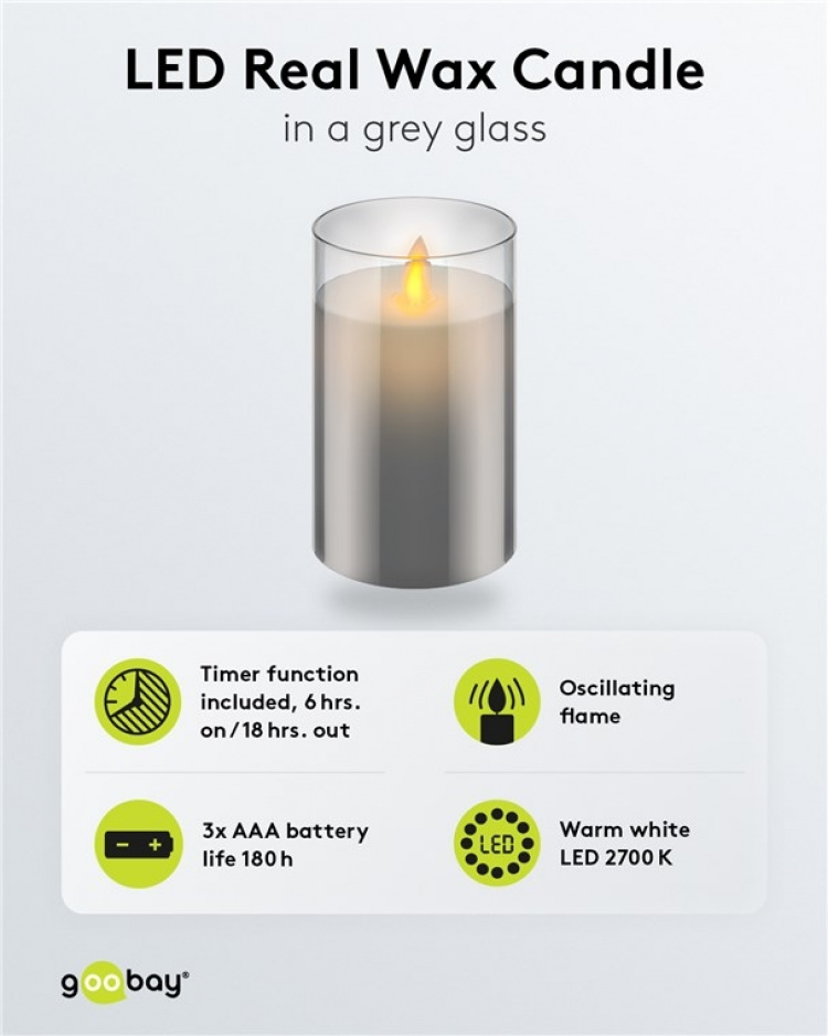 Goobay LED äkta vaxljus i glas, 7,5 x 12,5 cm underbar och säker belysningslösning för många områden som hus och loggier, kontor eller skolor Goobay LED äkta vaxljus i glas, 7,5 x 12,5 cm underbar och säker belysningslösning för många områden som hus och loggier, kontor eller skolor