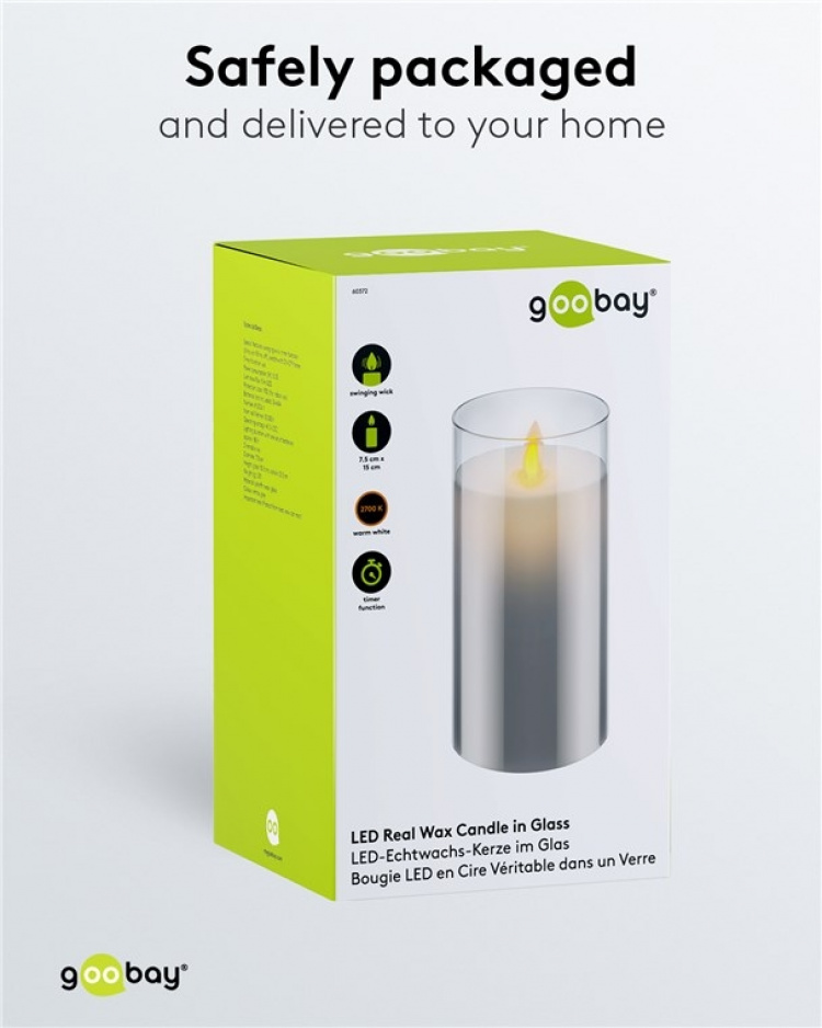 Goobay LED äkta vaxljus i glas, 7,5 x 15 cm underbar och säker belysningslösning för många områden som hus och loggier, kontor eller skolor