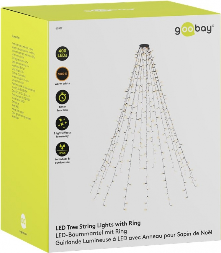 Goobay 400 LED julgransbelysning med ring, timer och minnesfunktion, 8 ljuslägen, 24 V extern transformator, varmvitt (3000 K), för inomhus- och utomhusbruk (IP44) Goobay 400 LED julgransbelysning med ring, timer och minnesfunktion, 8 ljuslägen, 24 V extern transformator, varmvitt (3000 K), för inomhus- och utomhusbruk (IP44)
