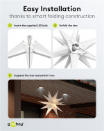 Goobay LED-julstjärna 3D, Ø 56 cm, 4,5 V utomhustransformator med timer och 18 spetsar, varmvitt (3000 K), av väderbeständig plast (IP44), kabel 9,5 m Goobay LED-julstjärna 3D, Ø 56 cm, 4,5 V utomhustransformator med timer och 18 spetsar, varmvitt (3000 K), av väderbeständig plast (IP44), kabel 9,5 m