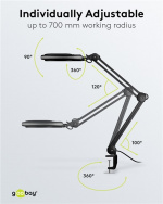 Goobay LED-förstoringslampa med klämma, 8 W, svart 650 lm, 127 mm glaslins, 1,75x förstoring, 3 dioptrier Goobay LED-förstoringslampa med klämma, 8 W, svart 650 lm, 127 mm glaslins, 1,75x förstoring, 3 dioptrier