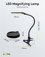 Goobay LED-förstoringslampa med stativ/klämma, 6 W, svart 480 lm, 100 mm glaslins, 1,75x förstoring, 3 dioptrier