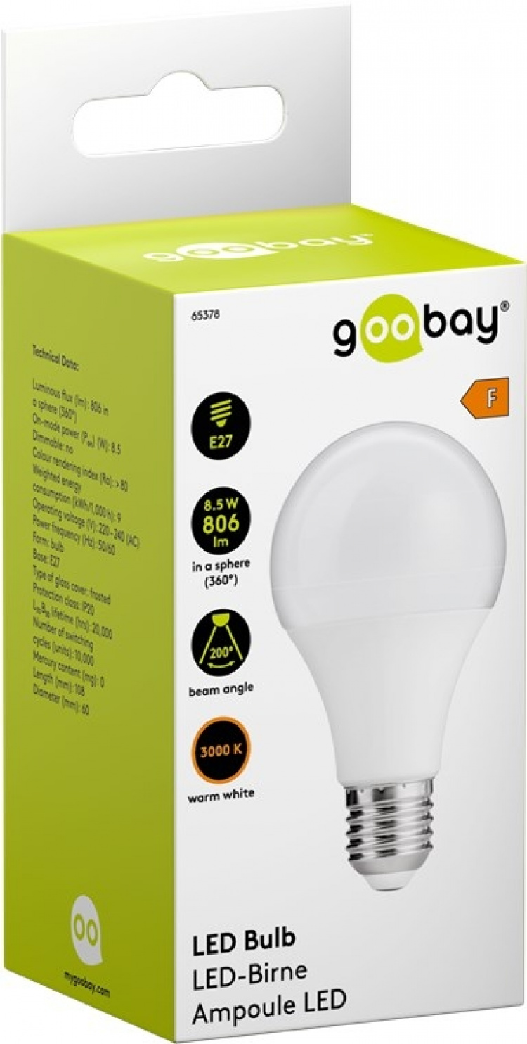 Goobay LED-lampa, 8,5 W sockel E27, varmvit, ej dimbar Goobay LED-lampa, 8,5 W sockel E27, varmvit, ej dimbar