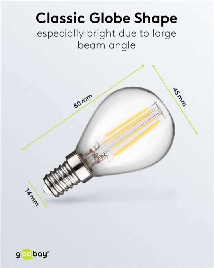 Goobay LED Mini Globe med glödtråd, 4 W sockel E14, varmvit, ej dimbar Goobay LED Mini Globe med glödtråd, 4 W sockel E14, varmvit, ej dimbar