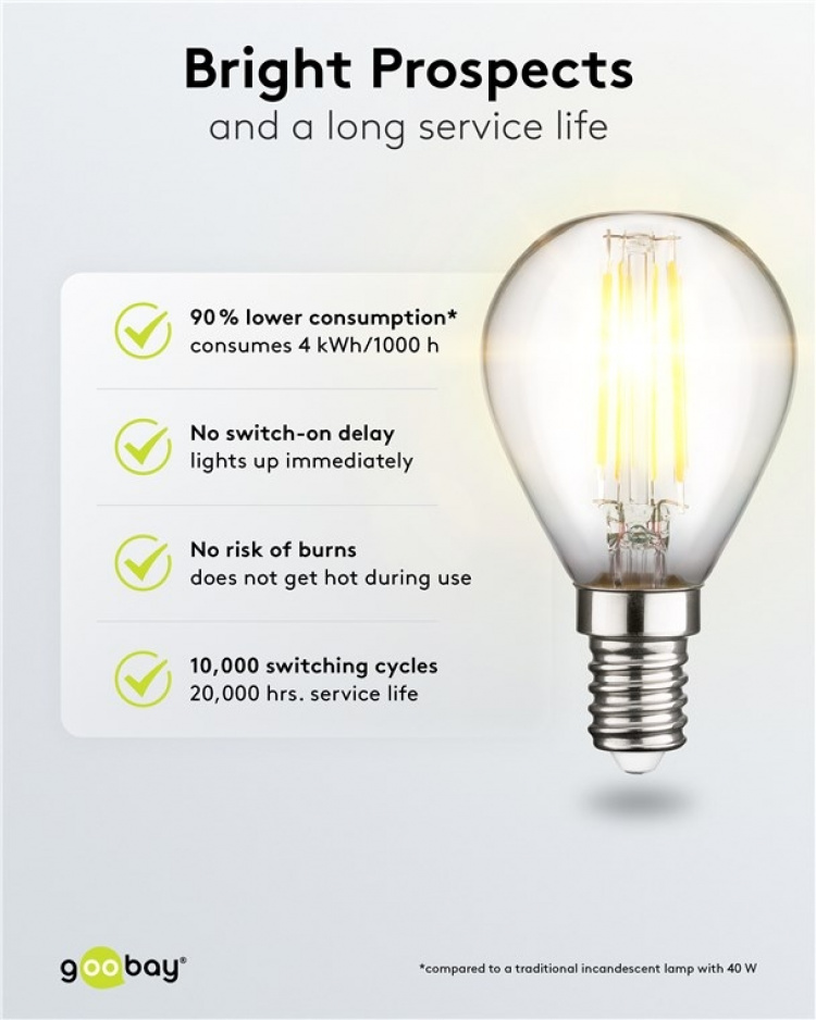 Goobay LED Mini Globe med glödtråd, 4 W sockel E14, varmvit, ej dimbar Goobay LED Mini Globe med glödtråd, 4 W sockel E14, varmvit, ej dimbar