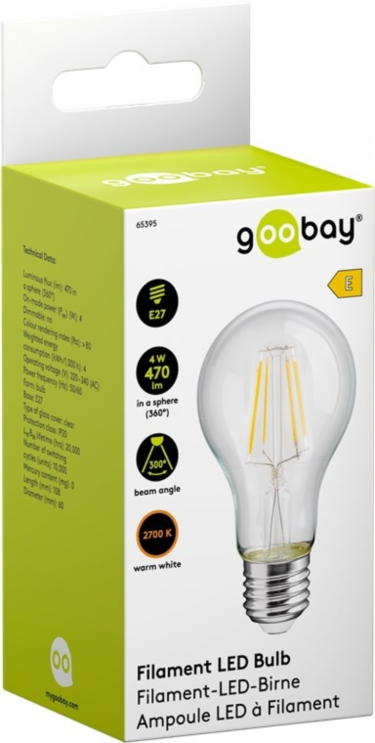 Goobay LED-lampa med glödtråd, 4 W sockel E27, varmvit, ej dimbar Goobay LED-lampa med glödtråd, 4 W sockel E27, varmvit, ej dimbar