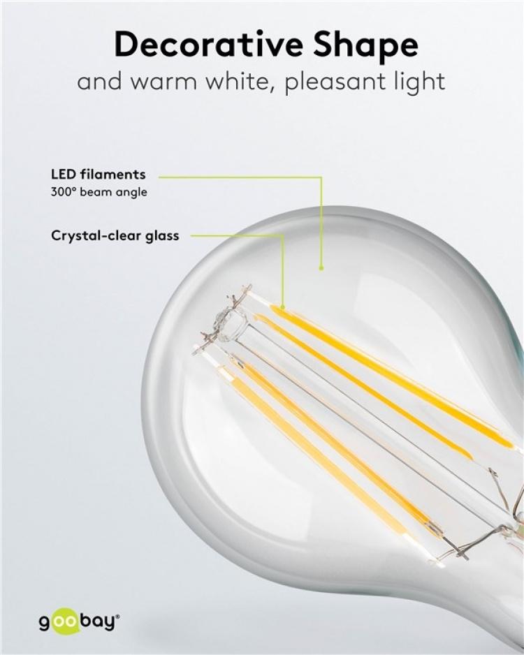 Goobay LED-lampa med glödtråd, 7 W sockel E27, varmvit, ej dimbar