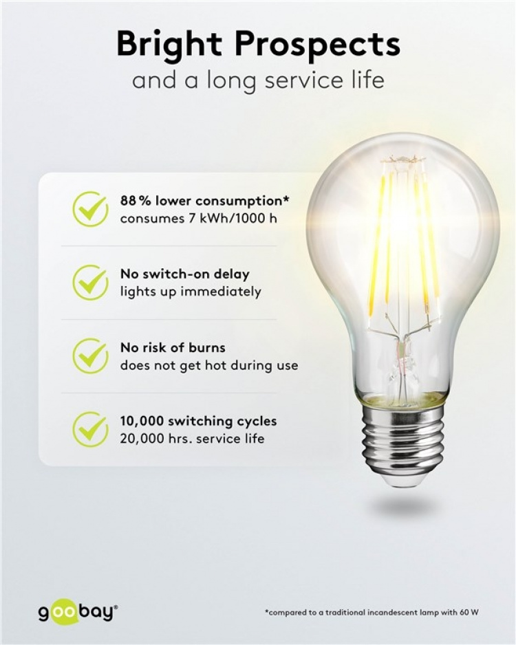 Goobay LED-lampa med glödtråd, 7 W sockel E27, varmvit, ej dimbar