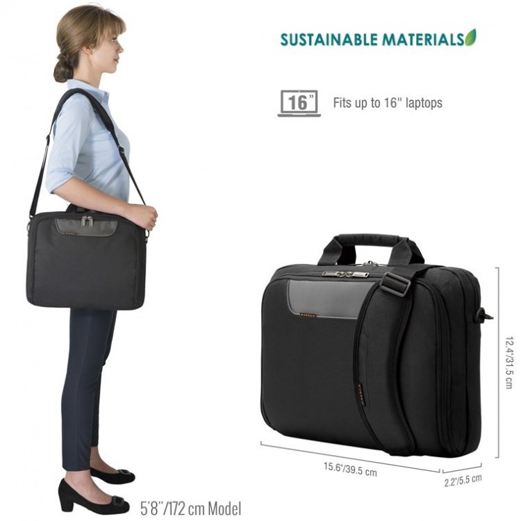 everki Advance (EKB407NCH-ECO) Laptopväska - portfölj, passar upp till 16 tum - tillverkad av plastflaska