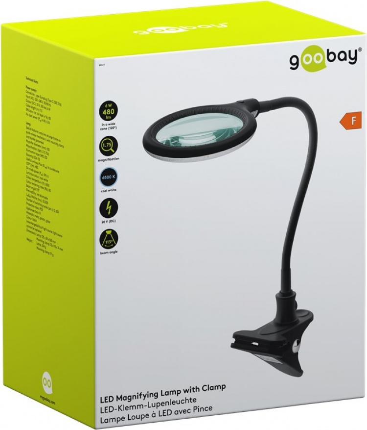 Goobay LED-förstoringslampa med klämma, 6 W, svart 480 lm, 100 mm glaslins, 1,75x förstoring, 3 dioptrier Goobay LED-förstoringslampa med klämma, 6 W, svart 480 lm, 100 mm glaslins, 1,75x förstoring, 3 dioptrier