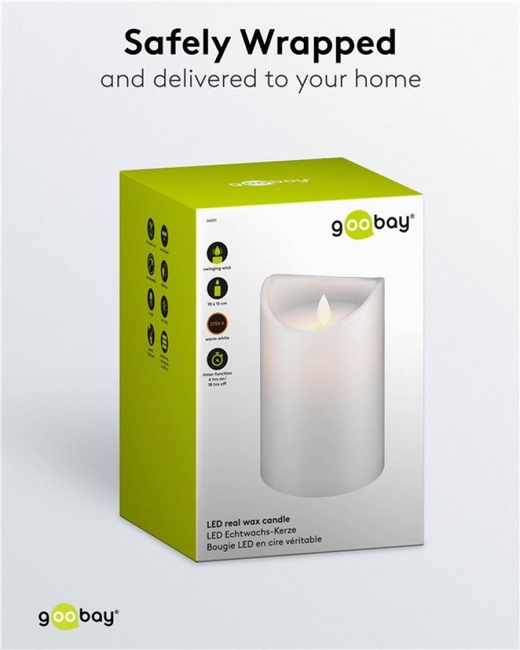 Goobay LED-ljus av äkta vax, vitt, 10x15 cm vacker och säker ljuslösning för många områden som hem och loggia, kontor eller skolor