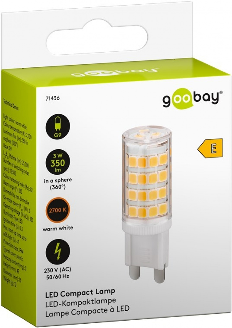 Goobay LED kompaktlampa, 3 W sockel G9, varmvit, ej dimbar