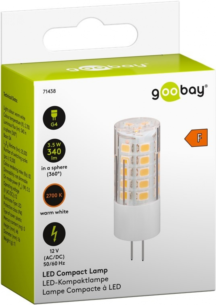 Goobay LED kompaktlampa, 3,5 W sockel G4, varmvit, ej dimbar Goobay LED kompaktlampa, 3,5 W sockel G4, varmvit, ej dimbar