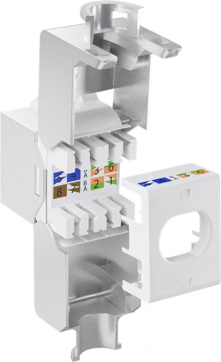 Goobay Keystone-modul RJ45 CAT 6A, STP, slim-line 14,7 mm bred, crocodile typ, klämlist för IDC-montering (verktygsfri) Goobay Keystone-modul RJ45 CAT 6A, STP, slim-line 14,7 mm bred, crocodile typ, klämlist för IDC-montering (verktygsfri)