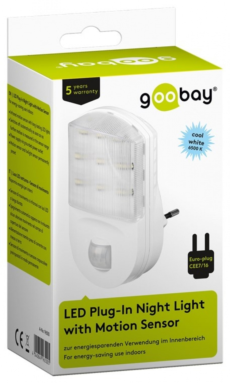 Goobay LED-nattljus med rörelsedetektor kallvit, 120° detektion, 5 m räckvidd, för inomhusbruk (IP20)