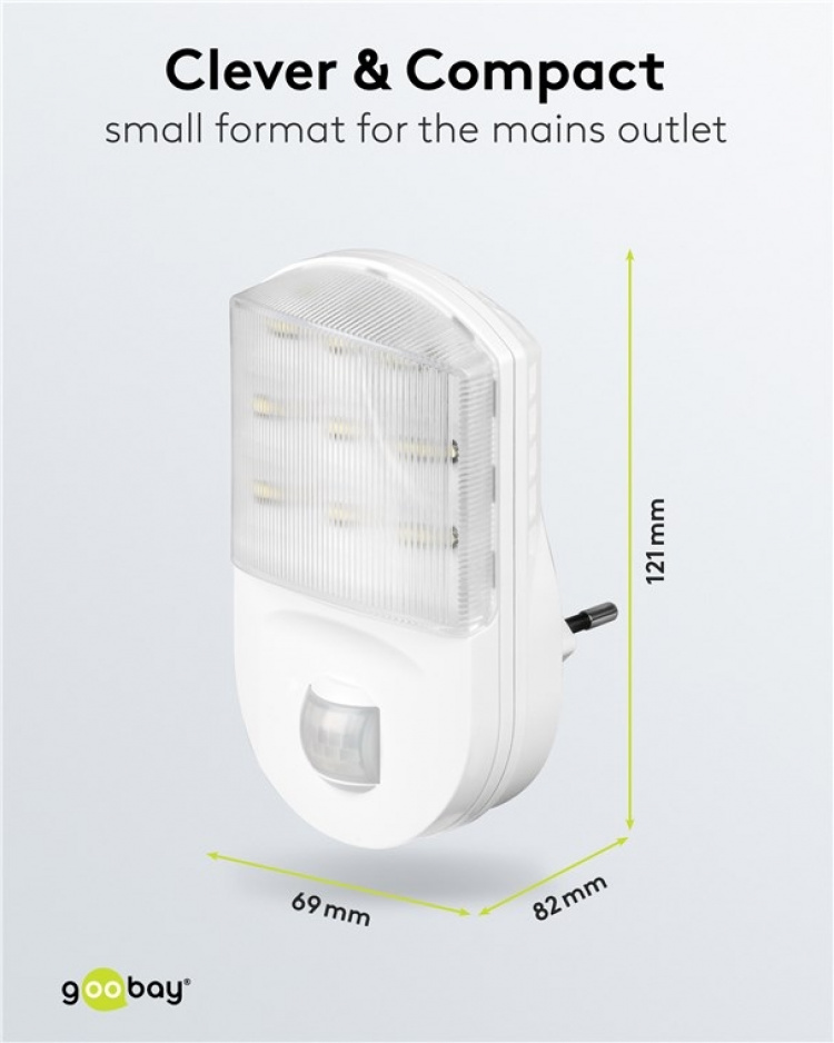 Goobay LED-nattljus med rörelsedetektor kallvit, 120° detektion, 5 m räckvidd, för inomhusbruk (IP20)