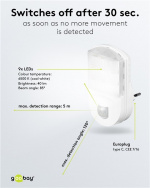 Goobay LED-nattljus med rörelsedetektor kallvit, 120° detektion, 5 m räckvidd, för inomhusbruk (IP20)