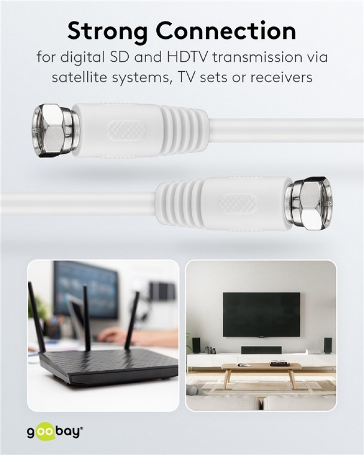 Goobay SAT-antennkabel (80 dB), dubbelskärmad F-plugg > F-plugg (helt skärmad)