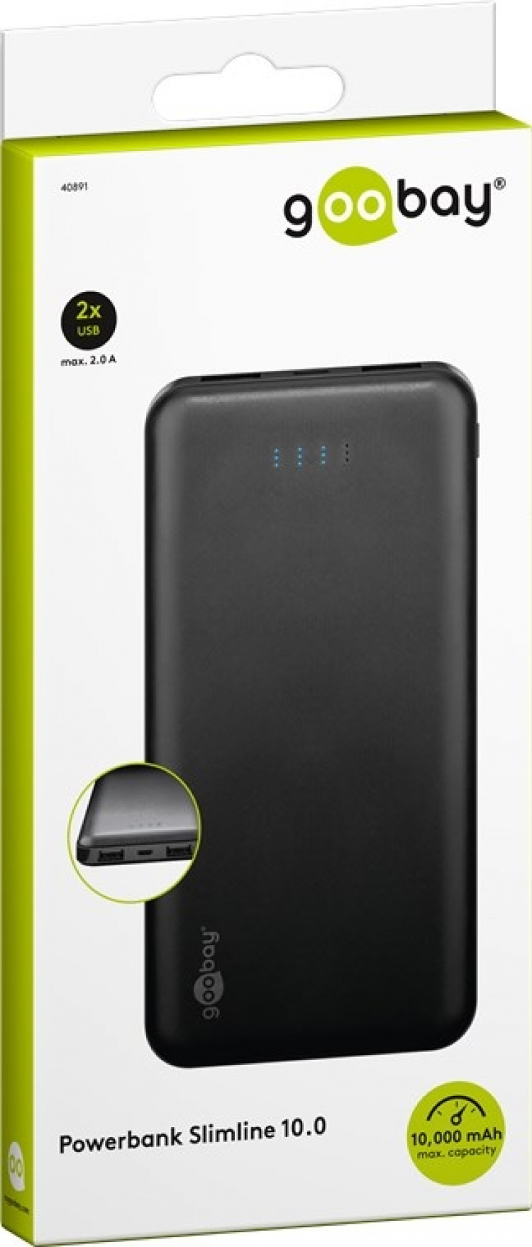 Goobay Powerbank Slimline 10.000 mAh kraftfull 10.000 mAh i en praktisk och kompakt design med statusdisplay