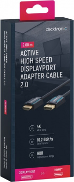 ClickTronic Adapterkabel för aktiv DisplayPort™ till HDMI™ (4K/60Hz) Premiumkabel | 1x DisplayPort™-kontakt >> 1x HDMI™-kontakt | 2,0 m | 4K @ 60 Hz