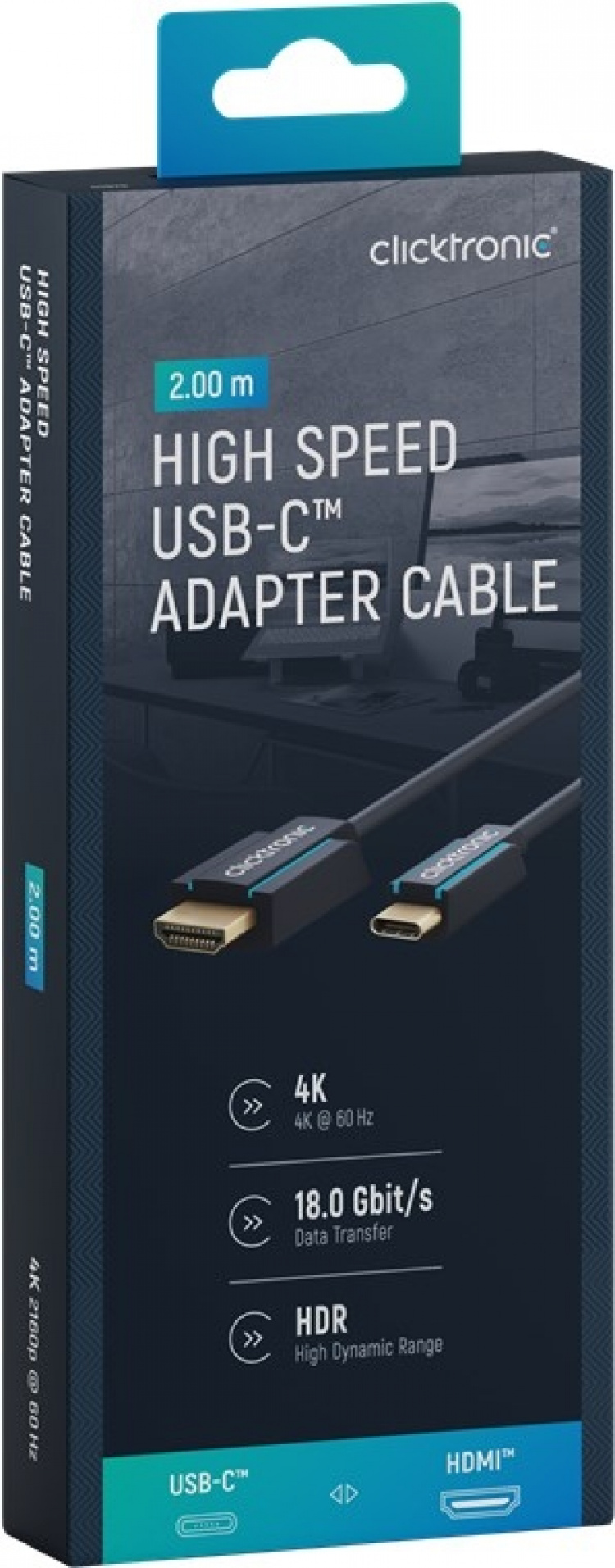 ClickTronic Adapterkabel från USB-C™ till HDMI™ Premiumkabel | USB-C™-kontakt HDMI™-kontakt | 2,0 m | 4K @ 60 Hz ClickTronic Adapterkabel från USB-C™ till HDMI™ Premiumkabel | USB-C™-kontakt HDMI™-kontakt | 2,0 m | 4K @ 60 Hz