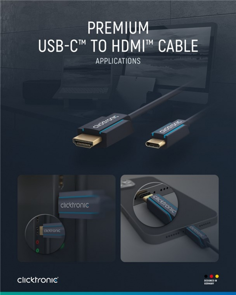 ClickTronic Adapterkabel från USB-C™ till HDMI™ Premiumkabel | USB-C™-kontakt HDMI™-kontakt | 2,0 m | 4K @ 60 Hz ClickTronic Adapterkabel från USB-C™ till HDMI™ Premiumkabel | USB-C™-kontakt HDMI™-kontakt | 2,0 m | 4K @ 60 Hz