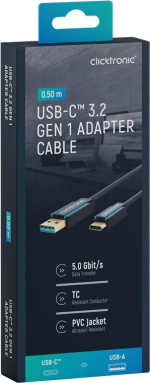 ClickTronic Adapterkabel från USB-C™ till USB-A 3.2 Gen 1 Premiumkabel | USB-C™-kontakt USB-A 3.0-kontakt | 0,5 m | 5 Gbit/s