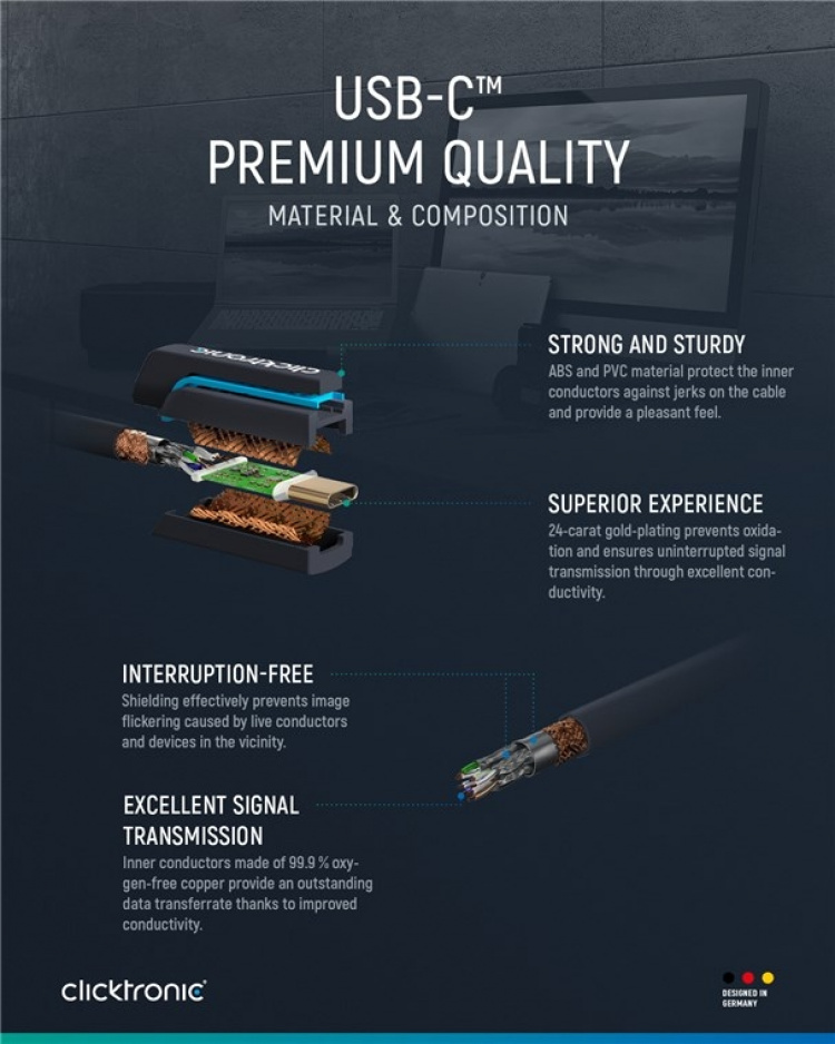 ClickTronic Adapterkabel från USB-C™ till USB-A 3.2 Gen 1 Premiumkabel | USB-C™-kontakt USB-A 3.0-kontakt | 0,5 m | 5 Gbit/s