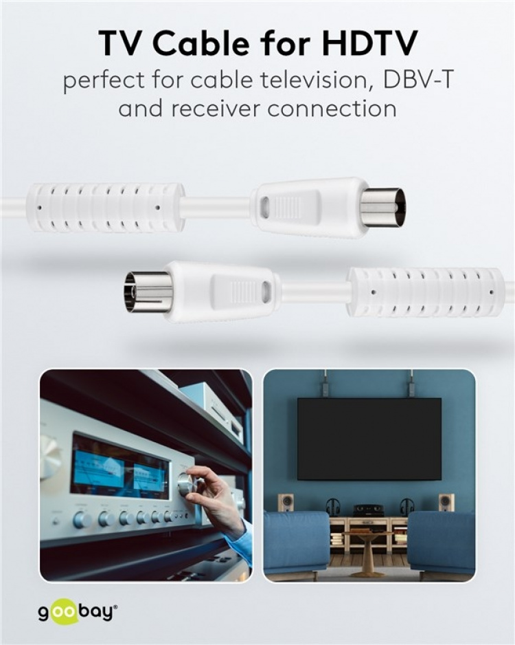 Goobay Antennkabel med ferrit (80 dB), dubbelskärmad koaxial-plugg > koaxial-plugg (helt skärmad), 5 m