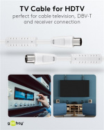 Goobay Antennkabel med ferrit (80 dB), dubbelskärmad koaxial-plugg > koaxial-plugg (helt skärmad), 3.5 m Goobay Antennkabel med ferrit (80 dB), dubbelskärmad koaxial-plugg > koaxial-plugg (helt skärmad), 3.5 m